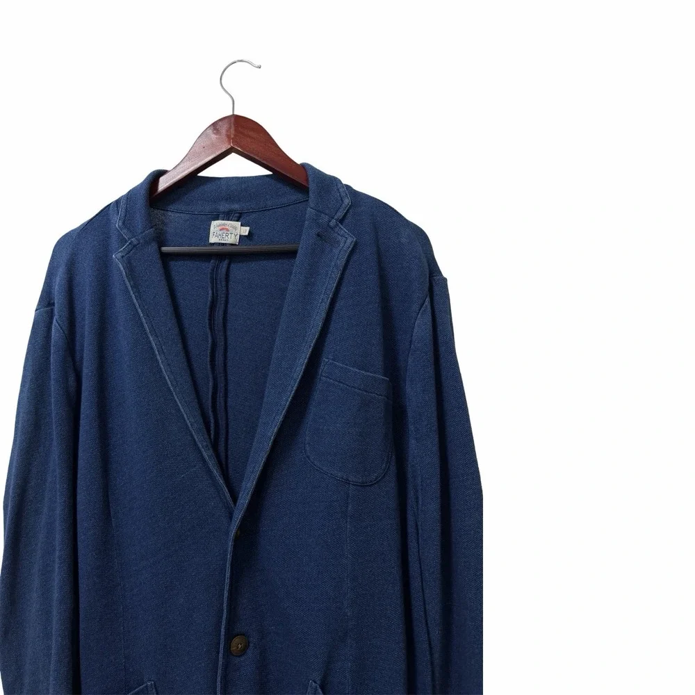 Faherty Mens Inlet Cotton Knit Blazer Size L Indigo Wash‎ Casual Stretch Preppy